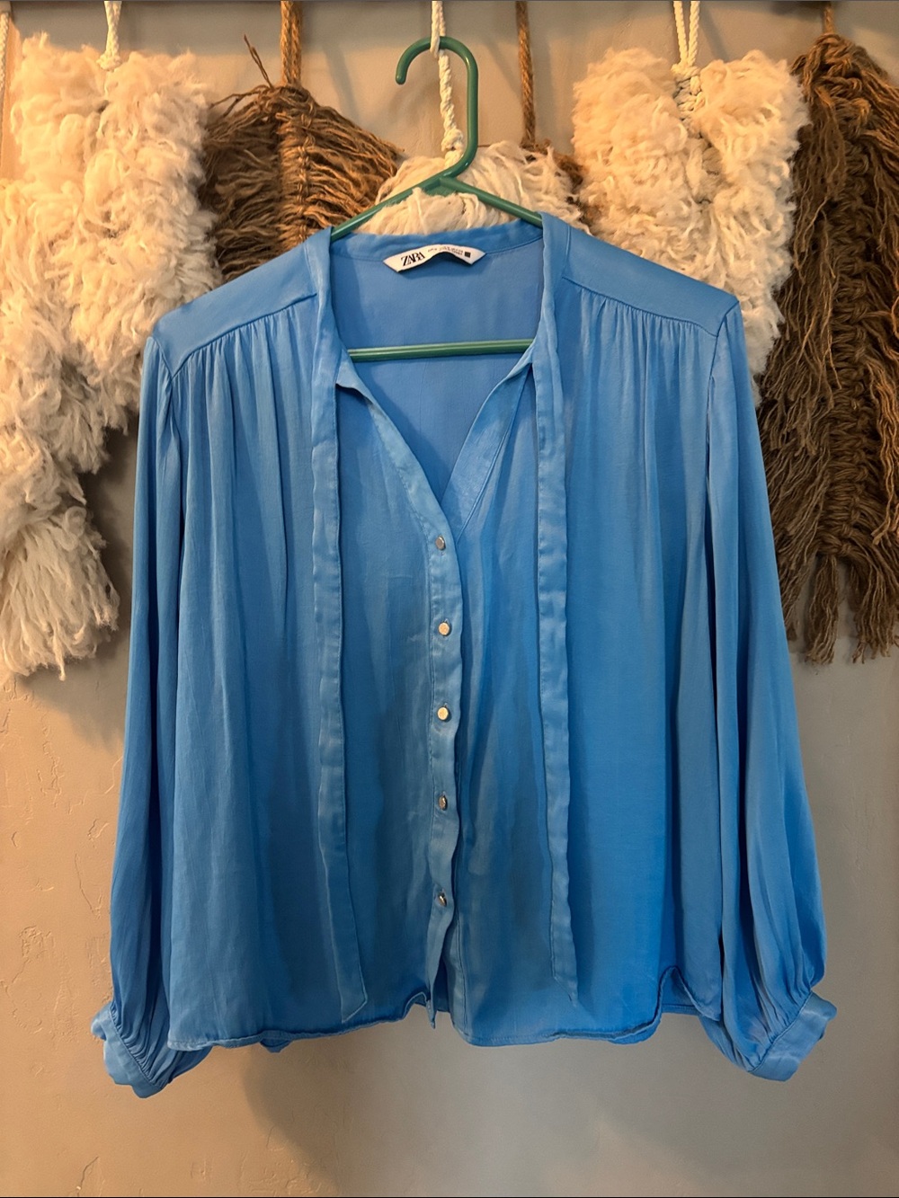 Zara Sky Blue Flowing Button-Down Blouse